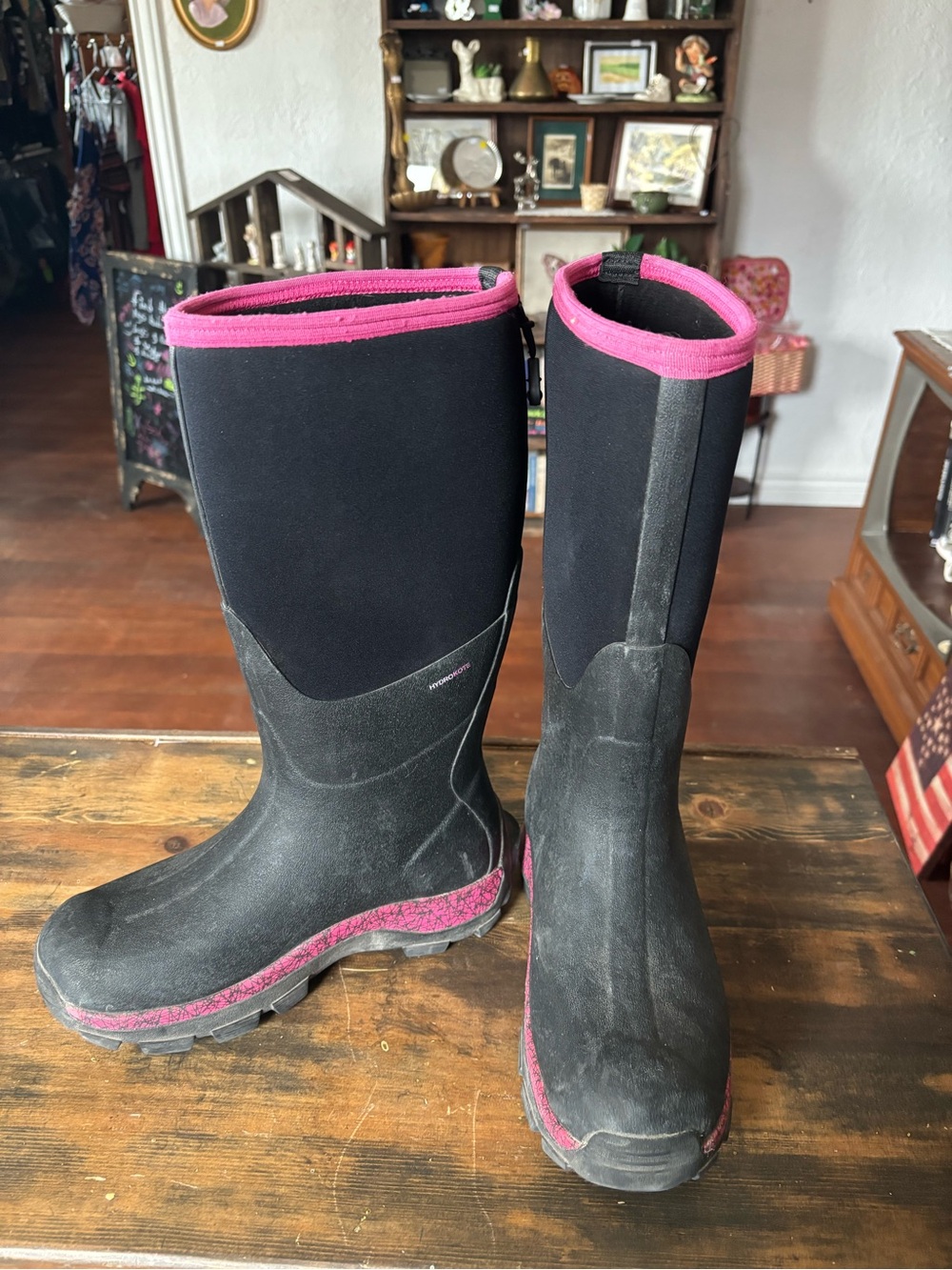 Women's Black Winter Rain Boots with Pink Trim